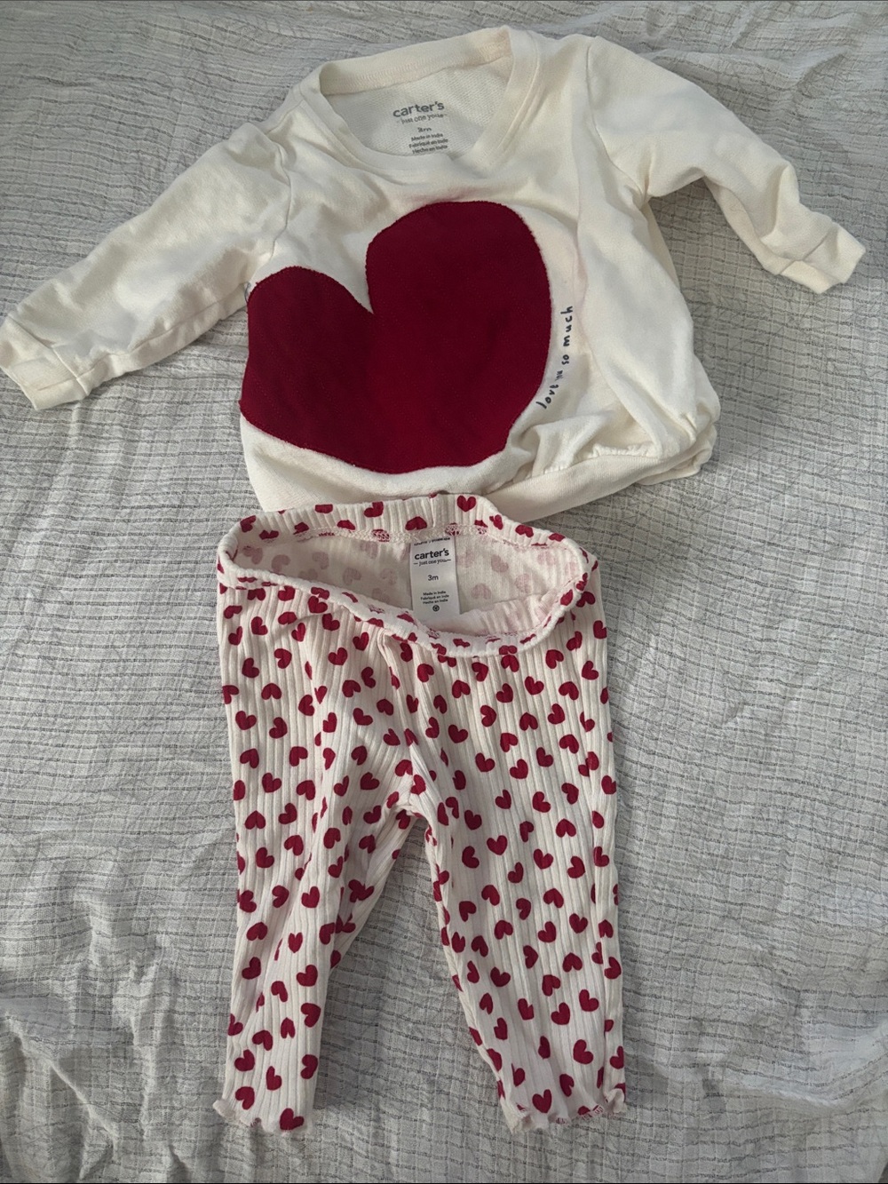 Carter's Cream Top & Heart-Print Leggings in Red